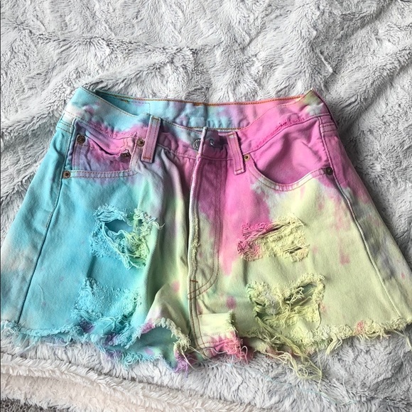 rainbow tie dye denim shorts